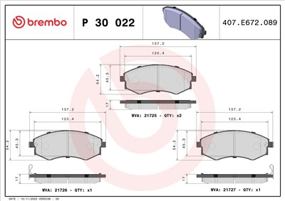 BREMBO P 30 022 Číslo výrobce: 21726. EAN: 8020584059760.