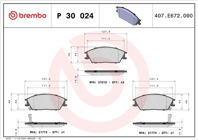 BREMBO P 30 024 Číslo výrobce: 21773. EAN: 8020584060629.