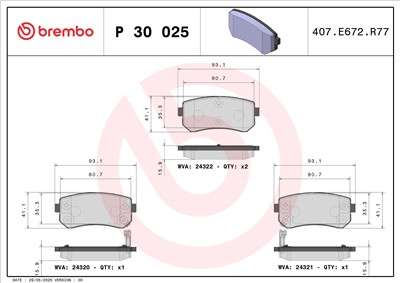 BREMBO P 30 025 Číslo výrobce: 24321. EAN: 8020584060636.