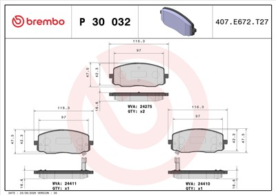 BREMBO P 30 032 Číslo výrobce: 24275. EAN: 8020584060704.