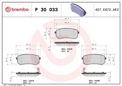 BREMBO P 30 033 Číslo výrobce: 24276. EAN: 8020584060711.
