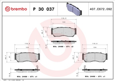 BREMBO P 30 037 Číslo výrobce: 24488. EAN: 8020584060759.