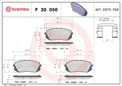BREMBO P 30 056 Číslo výrobce: 24501. EAN: 8020584103135.