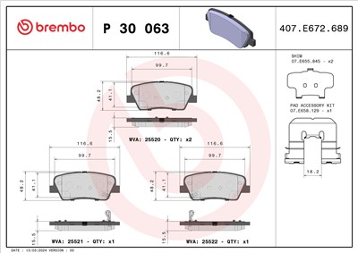 BREMBO P 30 063 Číslo výrobce: 25521. EAN: 8020584104767.