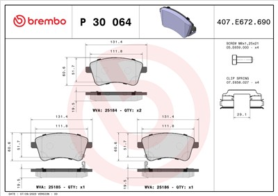 BREMBO P 30 064 Číslo výrobce: 25185. EAN: 8020584104774.