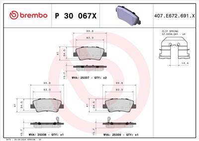 BREMBO P 30 067X Číslo výrobce: 25337. EAN: 8020584121627.