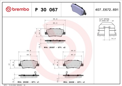 BREMBO P 30 067 Číslo výrobce: 25337. EAN: 8020584109854.