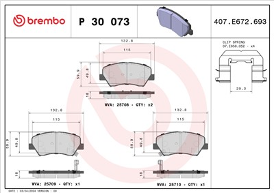 BREMBO P 30 073 Číslo výrobce: 25010. EAN: 8020584112458.