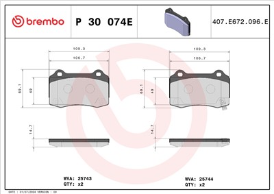 BREMBO P 30 074E Číslo výrobce: 25743. EAN: 8020584123270.