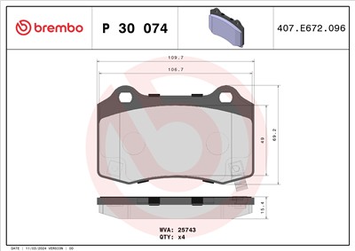 BREMBO P 30 074 Číslo výrobce: 25743. EAN: 8020584112489.
