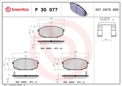 BREMBO P 30 077 Číslo výrobce: 22052. EAN: 8020584081198.