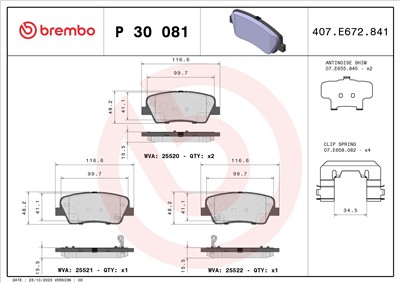 BREMBO P 30 081 Číslo výrobce: 25521. EAN: 8020584083949.