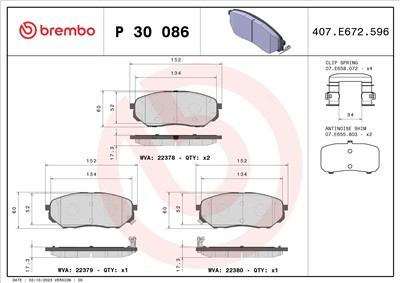 BREMBO P 30 086 Číslo výrobce: 22379. EAN: 8020584084458.