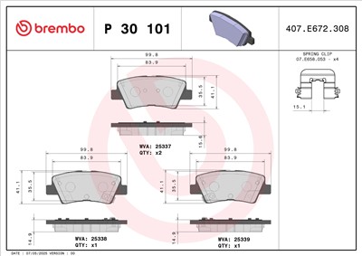 BREMBO P 30 101 Číslo výrobce: 25337. EAN: 8020584069967.