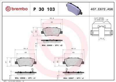 BREMBO P 30 103 Číslo výrobce: 22655. EAN: 8020584069998.