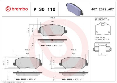 BREMBO P 30 110 Číslo výrobce: 22804. EAN: 8020584115060.