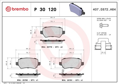 BREMBO P 30 120 Číslo výrobce: 25779. EAN: 8020584118191.