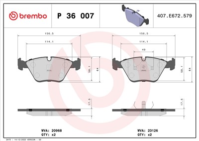BREMBO P 36 007 Číslo výrobce: 23126. EAN: 8020584053003.