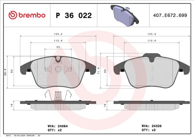 BREMBO P 36 022 Číslo výrobce: 24084. EAN: 8020584060889.