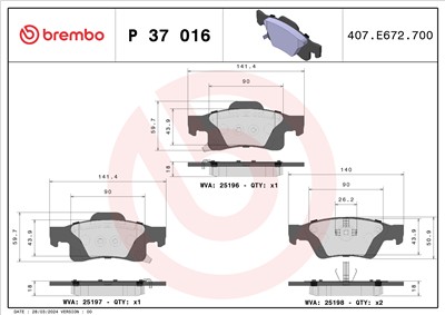 BREMBO P 37 016 Číslo výrobce: 25196. EAN: 8020584109533.