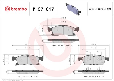 BREMBO P 37 017 Číslo výrobce: 25190. EAN: 8020584109540.