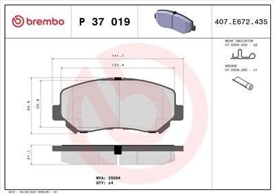 BREMBO P 37 019 Číslo výrobce: 25564. EAN: 8020584081020.