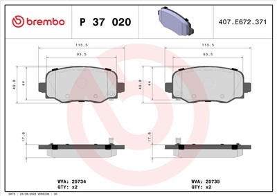 BREMBO P 37 020 Číslo výrobce: 25734. EAN: 8020584084670.