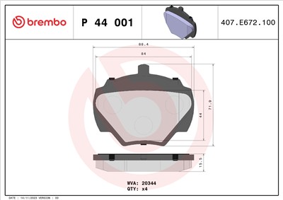 BREMBO P 44 001 Číslo výrobce: 20344. EAN: 8020584053249.