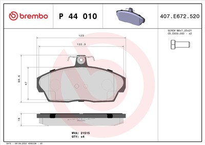 BREMBO P 44 010 Číslo výrobce: 21515. EAN: 8020584053331.