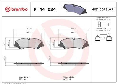 BREMBO P 44 024 Číslo výrobce: 25022. EAN: 8020584110126.