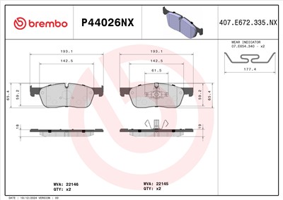 BREMBO P44026NX Číslo výrobce: 22145. EAN: 8020584131312.