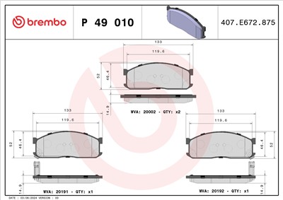 BREMBO P 49 010 Číslo výrobce: 20002. EAN: 8020584053478.