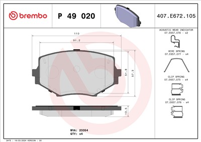BREMBO P 49 020 Číslo výrobce: 23354. EAN: 8020584053577.