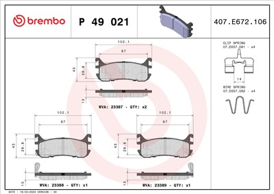 BREMBO P 49 021 Číslo výrobce: 23388. EAN: 8020584053584.