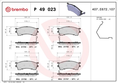 BREMBO P 49 023 Číslo výrobce: 21755. EAN: 8020584053607.