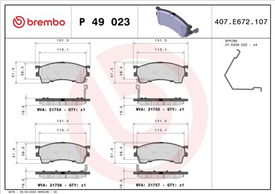 BREMBO P 49 023 Číslo výrobce: 21754. EAN: 8020584053607.