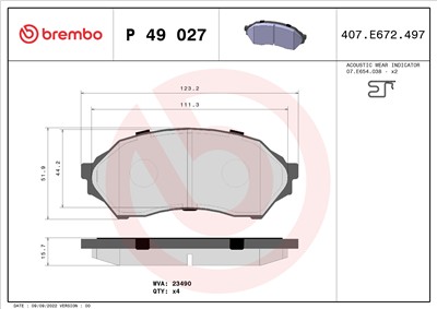BREMBO P 49 027 Číslo výrobce: 23490. EAN: 8020584053645.