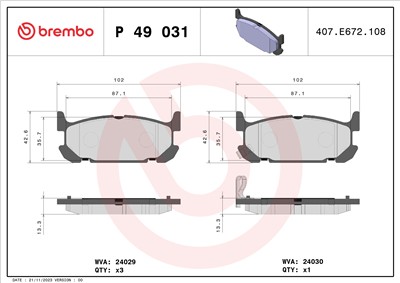 BREMBO P 49 031 Číslo výrobce: 24030. EAN: 8020584053683.