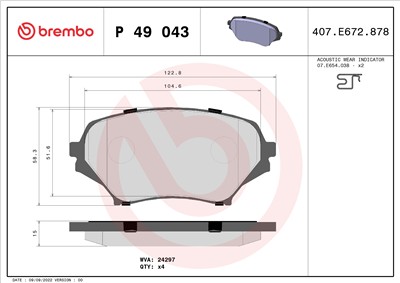 BREMBO P 49 043 Číslo výrobce: 24297. EAN: 8020584061039.