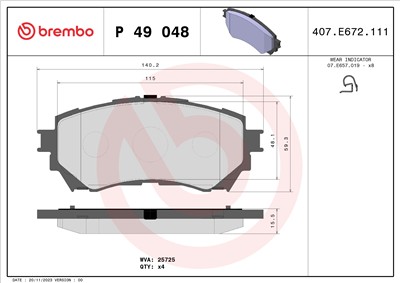 BREMBO P 49 048 Číslo výrobce: 25725. EAN: 8020584110737.