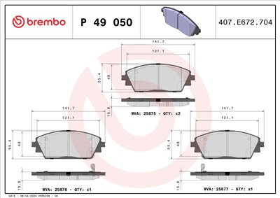 BREMBO P 49 050 Číslo výrobce: 25876. EAN: 8020584080061.