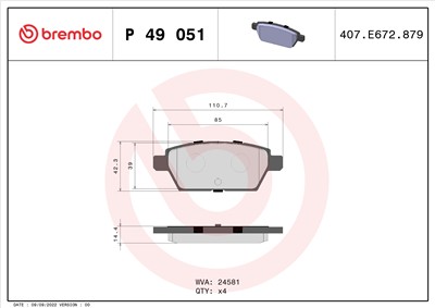 BREMBO P 49 051 Číslo výrobce: 24581. EAN: 8020584080221.
