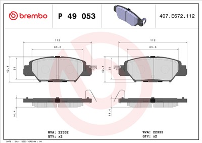 BREMBO P 49 053 Číslo výrobce: 22333. EAN: 8020584084205.