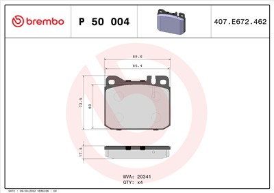 BREMBO P 50 004 Číslo výrobce: 20341. EAN: 8020584053768.