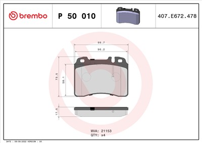 BREMBO P 50 010 Číslo výrobce: 21153. EAN: 8020584053829.