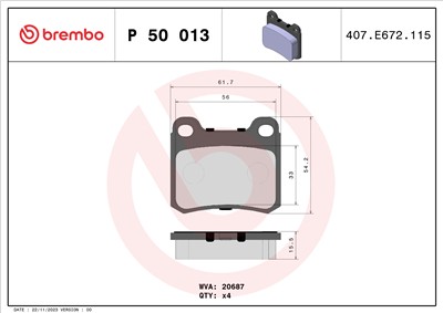 BREMBO P 50 013 Číslo výrobce: 20687. EAN: 8020584053850.