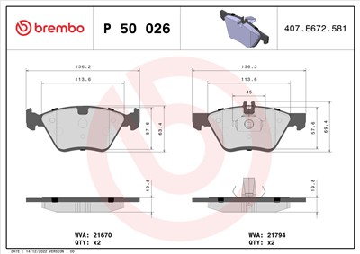 BREMBO P 50 026 Číslo výrobce: 21794. EAN: 8020584053980.
