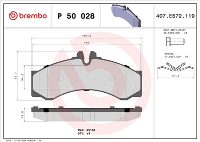 BREMBO P 50 028 Číslo výrobce: 29153. EAN: 8020584054000.