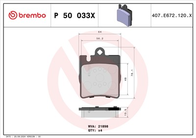 BREMBO P 50 033X Číslo výrobce: 21898. EAN: 8020584068939.