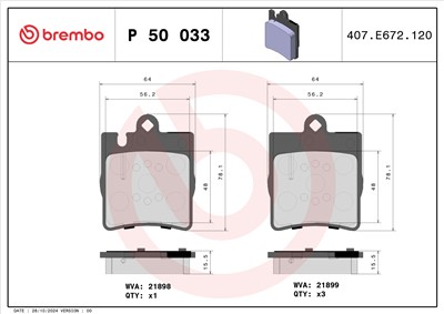 BREMBO P 50 033 Číslo výrobce: 21898. EAN: 8020584054055.